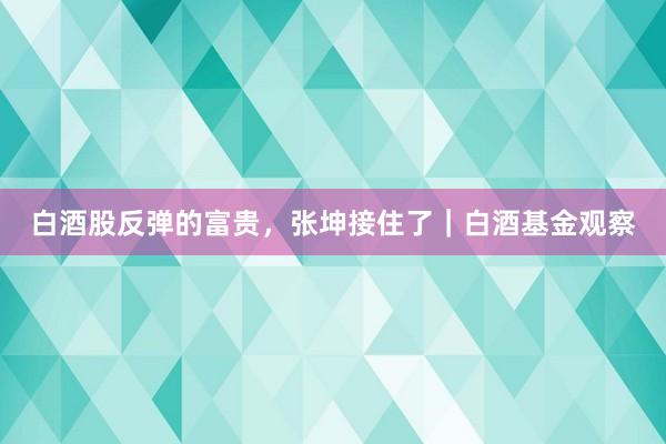 白酒股反弹的富贵，张坤接住了｜白酒基金观察