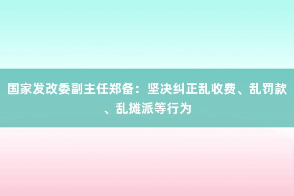 国家发改委副主任郑备：坚决纠正乱收费、乱罚款、乱摊派等行为