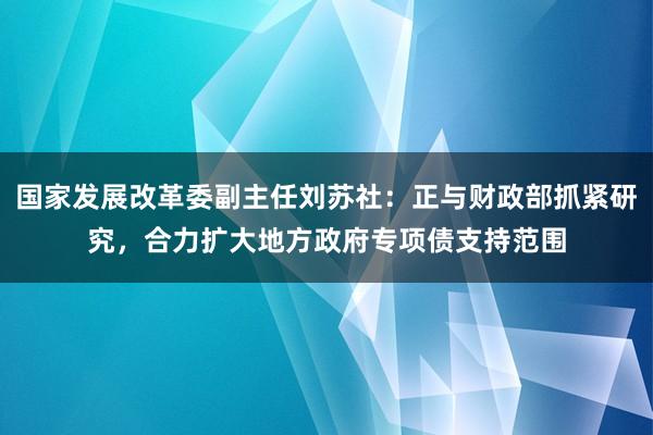 国家发展改革委副主任刘苏社：正与财政部抓紧研究，合力扩大地方政府专项债支持范围