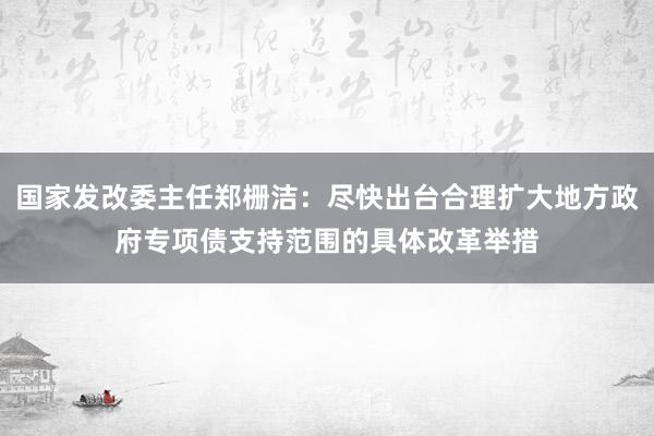 国家发改委主任郑栅洁：尽快出台合理扩大地方政府专项债支持范围的具体改革举措