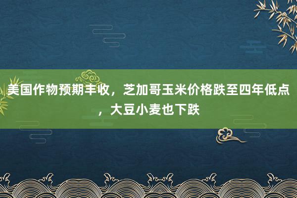 美国作物预期丰收，芝加哥玉米价格跌至四年低点，大豆小麦也下跌