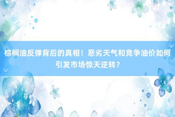 棕榈油反弹背后的真相！恶劣天气和竞争油价如何引发市场惊天逆转？