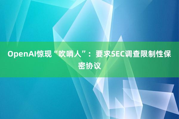 OpenAI惊现“吹哨人”：要求SEC调查限制性保密协议