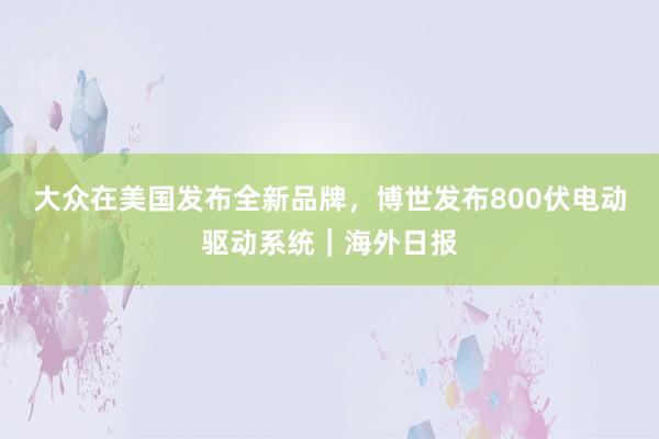 大众在美国发布全新品牌，博世发布800伏电动驱动系统｜海外日报