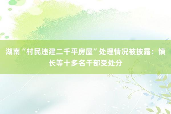 湖南“村民违建二千平房屋”处理情况被披露：镇长等十多名干部受处分