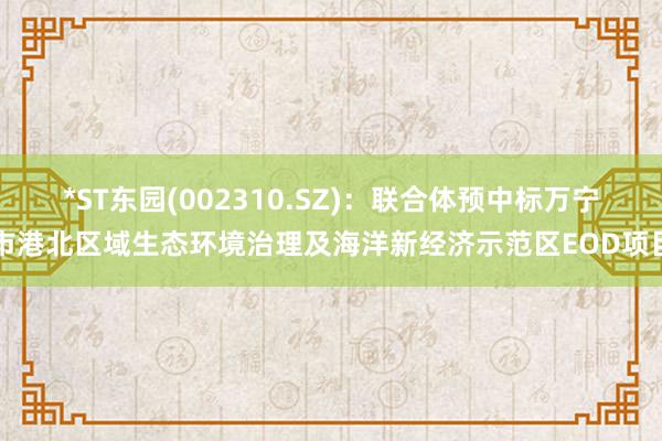 *ST东园(002310.SZ)：联合体预中标万宁市港北区域生态环境治理及海洋新经济示范区EOD项目