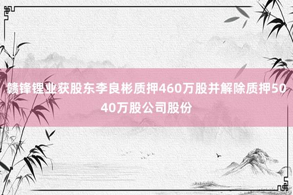 赣锋锂业获股东李良彬质押460万股并解除质押5040万股公司股份