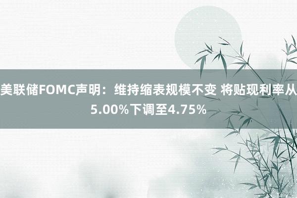 美联储FOMC声明：维持缩表规模不变 将贴现利率从5.00%下调至4.75%