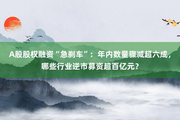 A股股权融资“急刹车”：年内数量骤减超六成，哪些行业逆市募资超百亿元？