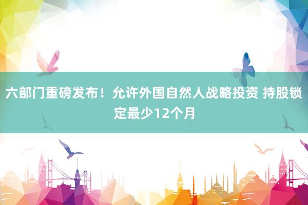 六部门重磅发布！允许外国自然人战略投资 持股锁定最少12个月