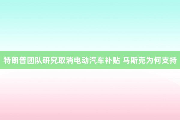 特朗普团队研究取消电动汽车补贴 马斯克为何支持