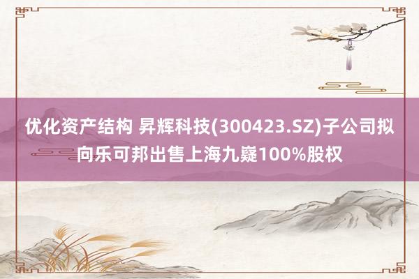 优化资产结构 昇辉科技(300423.SZ)子公司拟向乐可邦出售上海九嶷100%股权