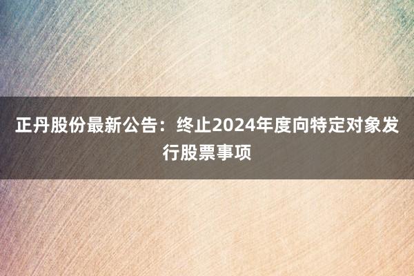 正丹股份最新公告：终止2024年度向特定对象发行股票事项