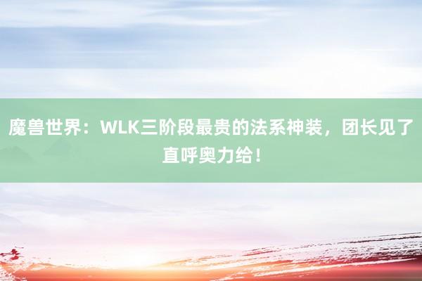 魔兽世界：WLK三阶段最贵的法系神装，团长见了直呼奥力给！