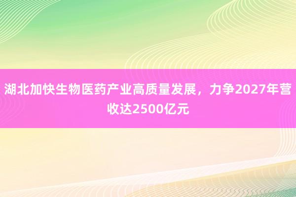 湖北加快生物医药产业高质量发展，力争2027年营收达2500亿元