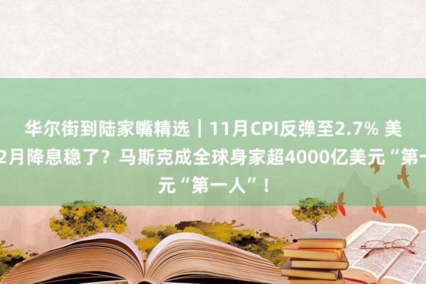 华尔街到陆家嘴精选｜11月CPI反弹至2.7% 美联储12月降息稳了？马斯克成全球身家超4000亿美元“第一人”！